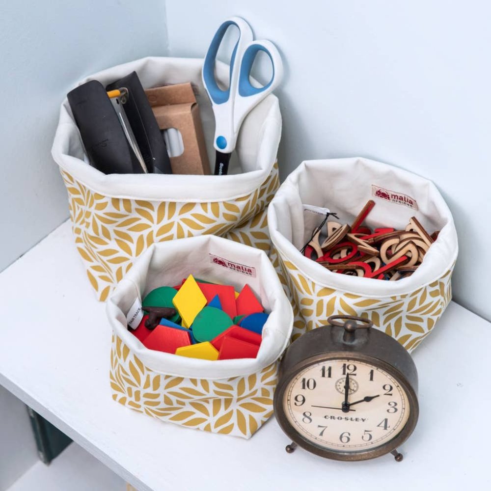 Set of 3 Cotton Canvas Planters or Storage Bins / Yellow / S M L / Fair Trade